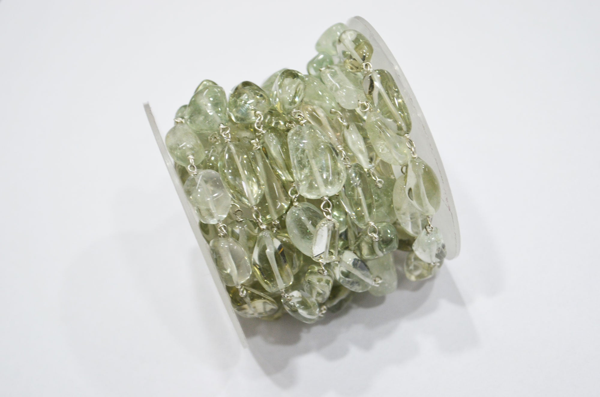 Green Amethyst Smooth Nuggets Rosary Beaded Chain , 6 - 11 mm , RB-6048