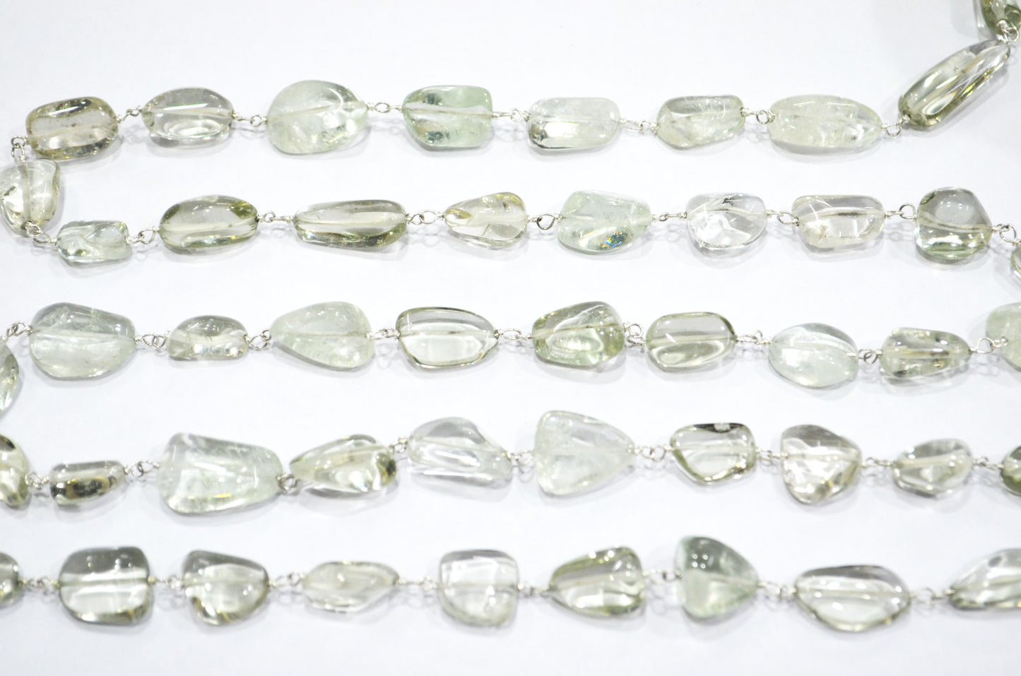 Green Amethyst Smooth Nuggets Rosary Beaded Chain , 6 - 11 mm , RB-6048