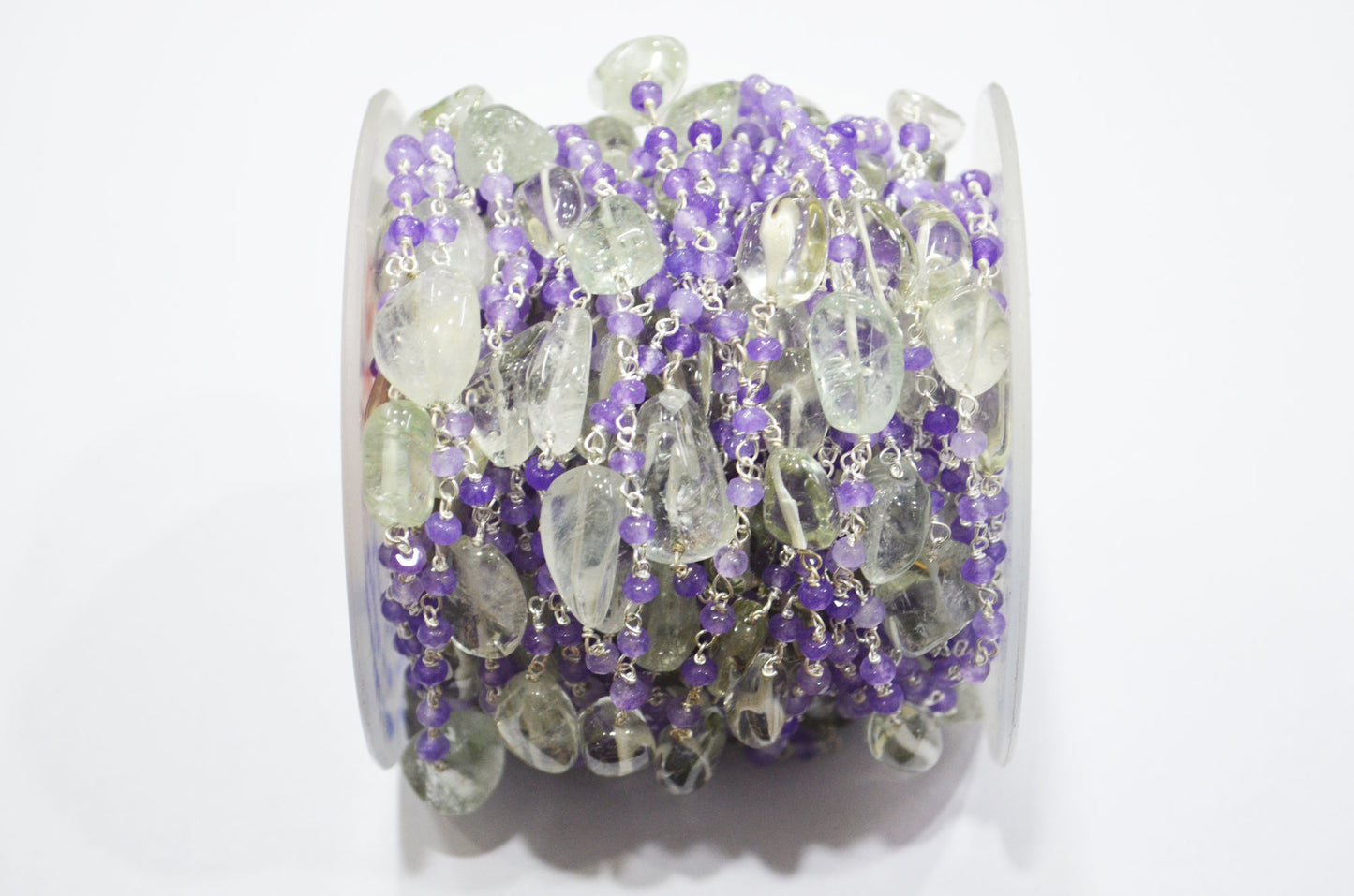 Amethyst Jade Faceted Rondelle Shape Rosary Chain , Green Amethyst Smooth Nuggets Wire Wrapped Chain , 4 - 4.50 mm , RB-6049