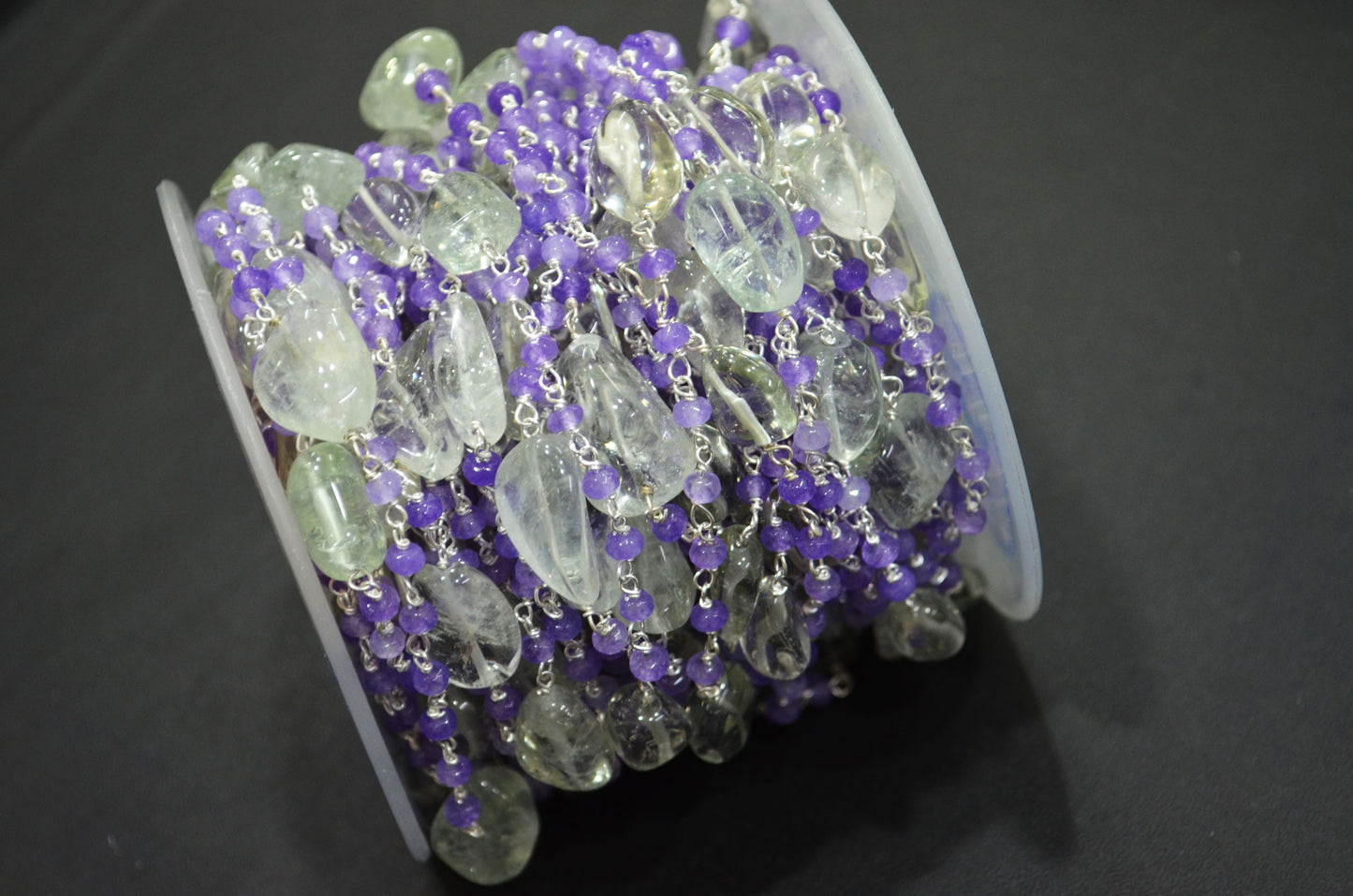 Amethyst Jade Faceted Rondelle Shape Rosary Chain , Green Amethyst Smooth Nuggets Wire Wrapped Chain , 4 - 4.50 mm , RB-6049