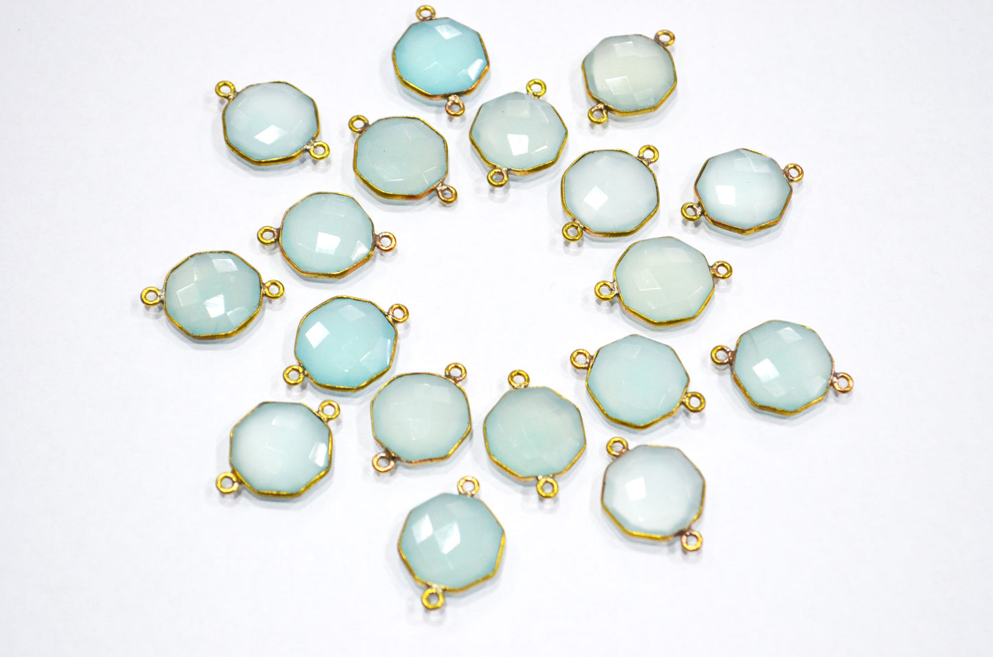 Aqua Chalcedony Faceted Octagon Shape Double Bail Connector , Sold By Piece , 16 mm , RB-6056