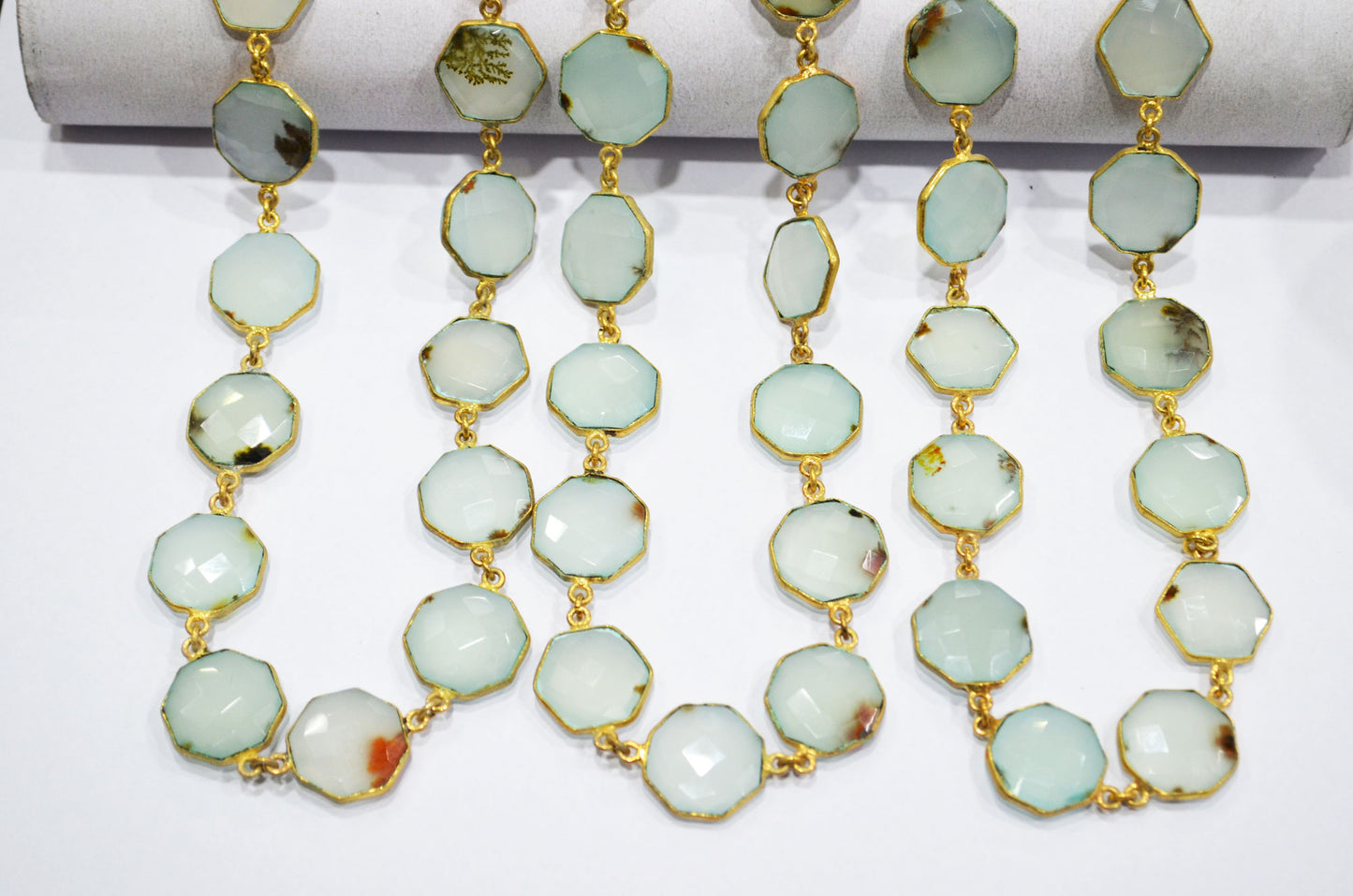 Aqua Chalcedony Faceted Octagon Shape Connector Chain , 17 mm , RB-6056A