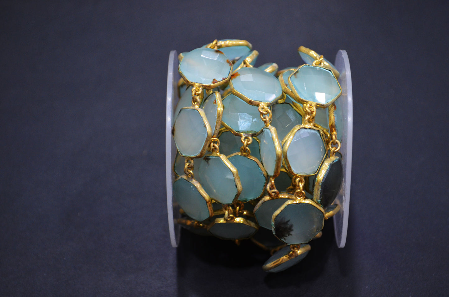 Aqua Chalcedony Faceted Octagon Shape Connector Chain , 17 mm , RB-6056A