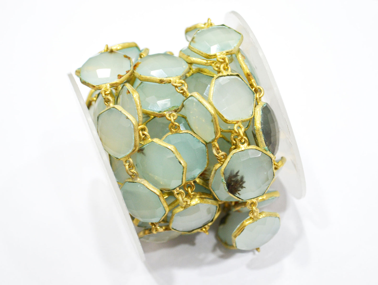 Aqua Chalcedony Faceted Octagon Shape Connector Chain , 17 mm , RB-6056A
