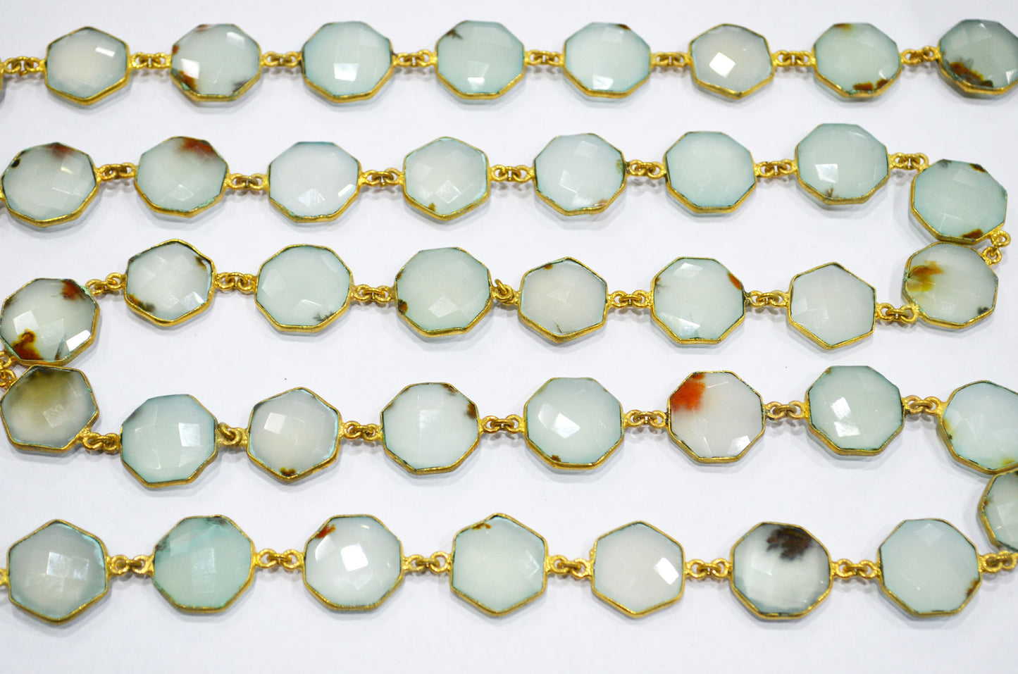 Aqua Chalcedony Faceted Octagon Shape Connector Chain , 17 mm , RB-6056A