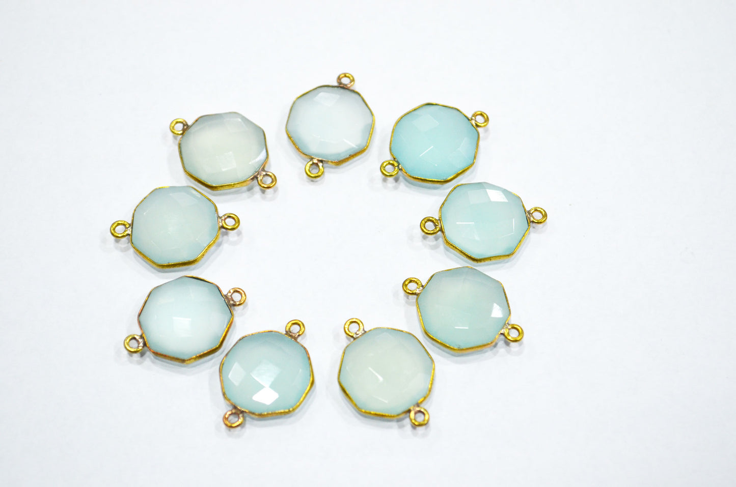 Aqua Chalcedony Faceted Octagon Shape Double Bail Connector , Sold By Piece , 16 mm , RB-6056