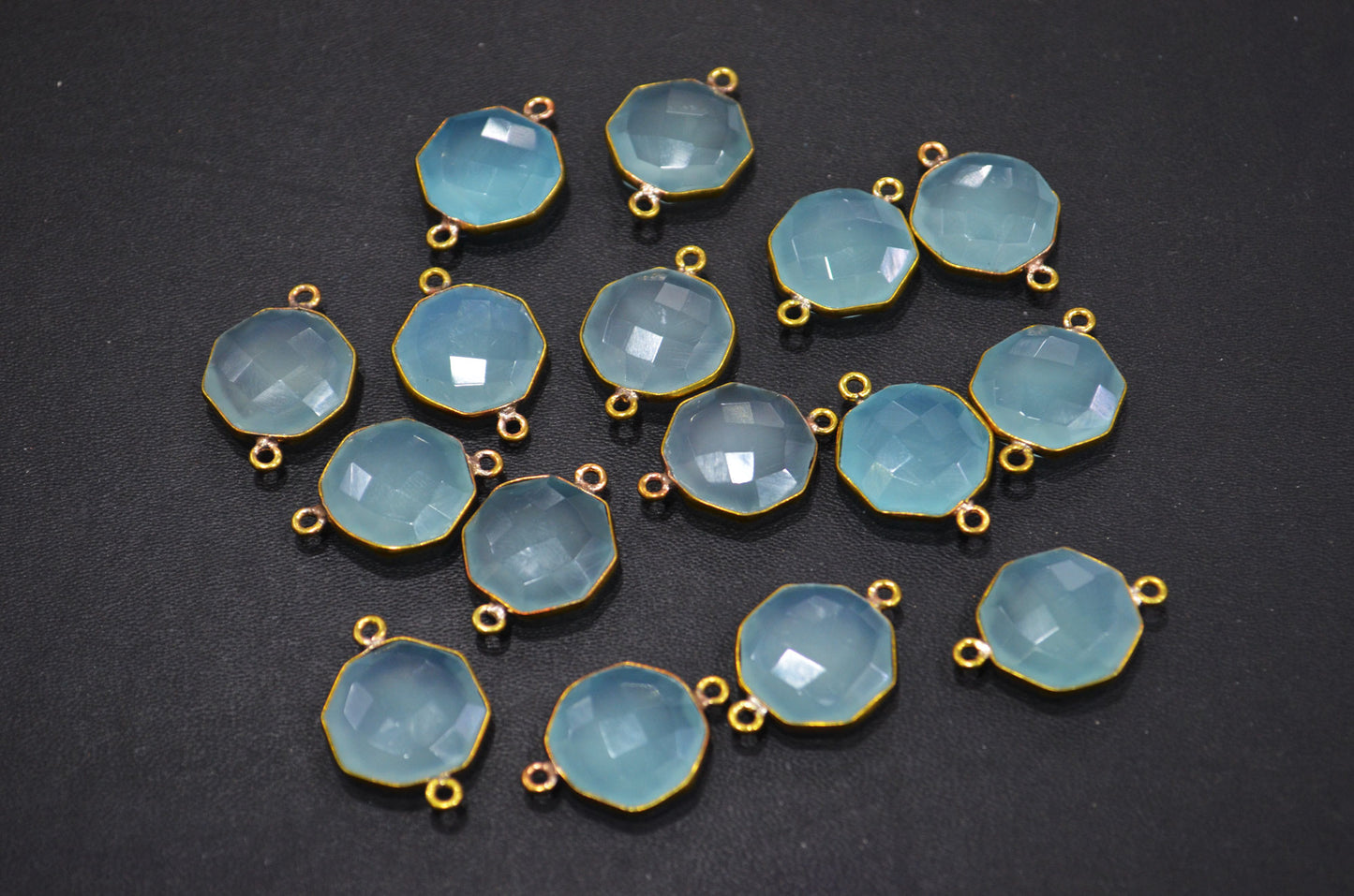 Aqua Chalcedony Faceted Octagon Shape Double Bail Connector , Sold By Piece , 16 mm , RB-6056