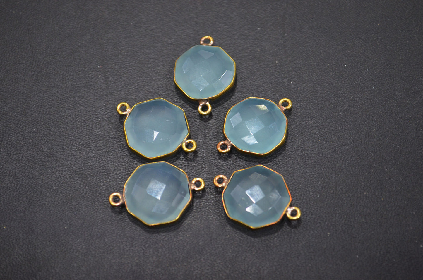 Aqua Chalcedony Faceted Octagon Shape Double Bail Connector , Sold By Piece , 16 mm , RB-6056