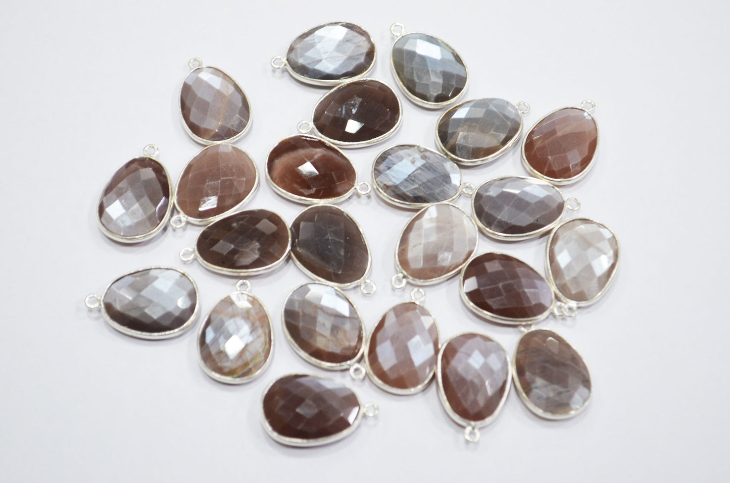 Natural Chocolate Moonstone Sterling Silver Egg Shape Connector , Sold By Piece , 15x20 mm , RB-6057