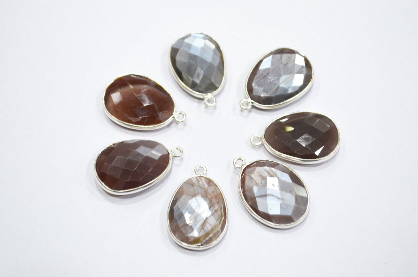 Natural Chocolate Moonstone Sterling Silver Egg Shape Connector , Sold By Piece , 15x20 mm , RB-6057