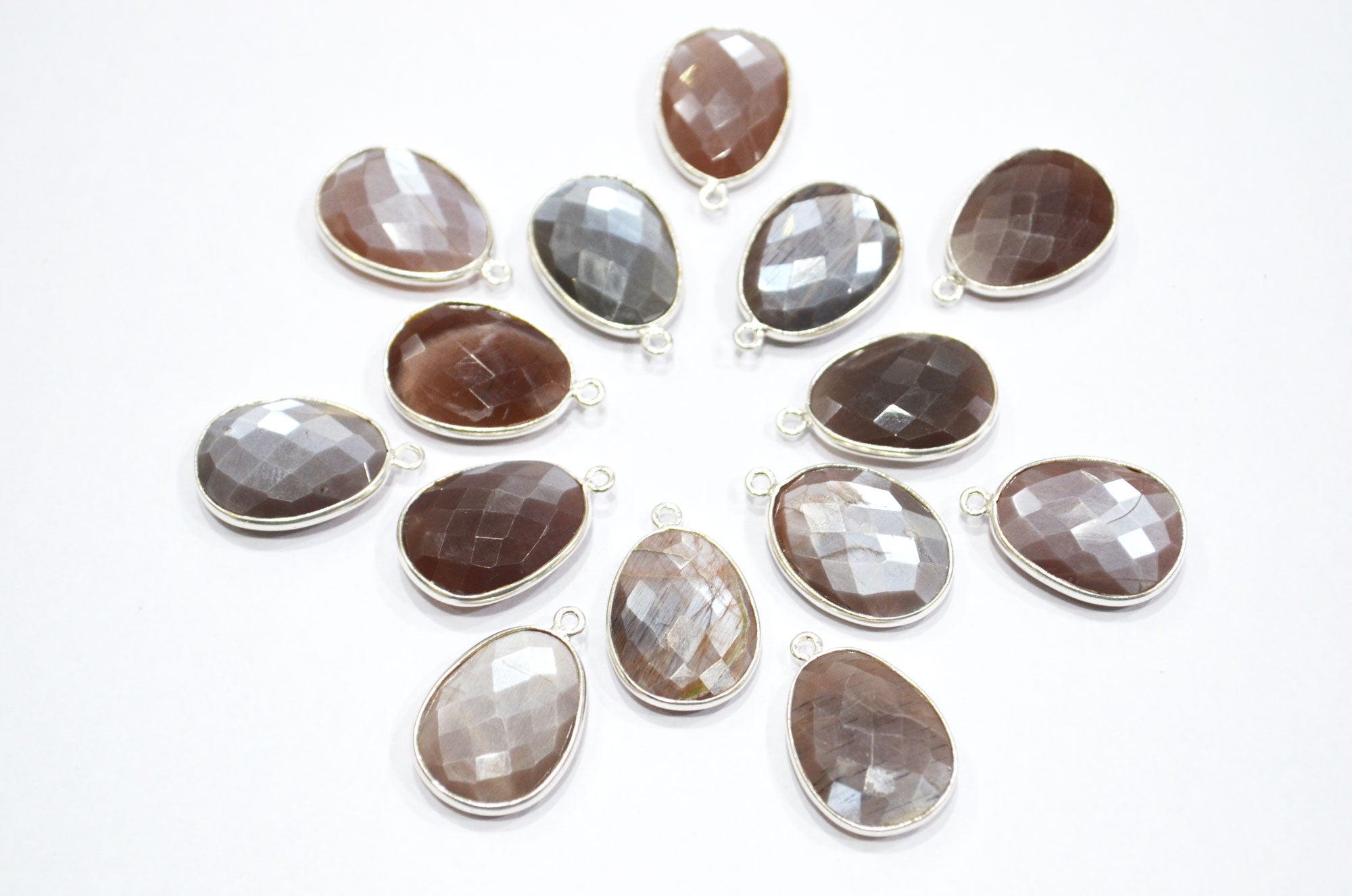 Natural Chocolate Moonstone Sterling Silver Egg Shape Connector , Sold By Piece , 15x20 mm , RB-6057