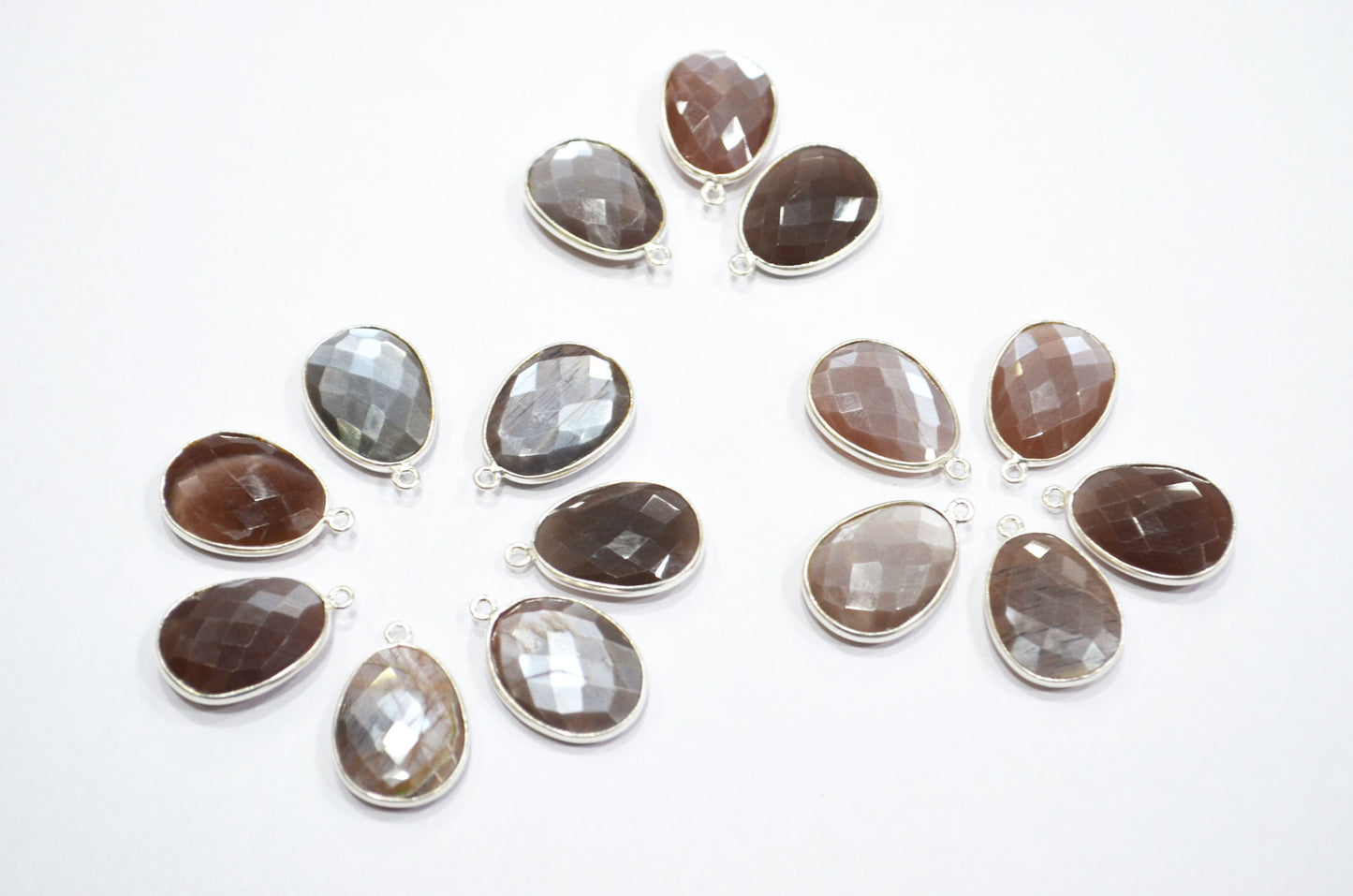 Natural Chocolate Moonstone Sterling Silver Egg Shape Connector , Sold By Piece , 15x20 mm , RB-6057
