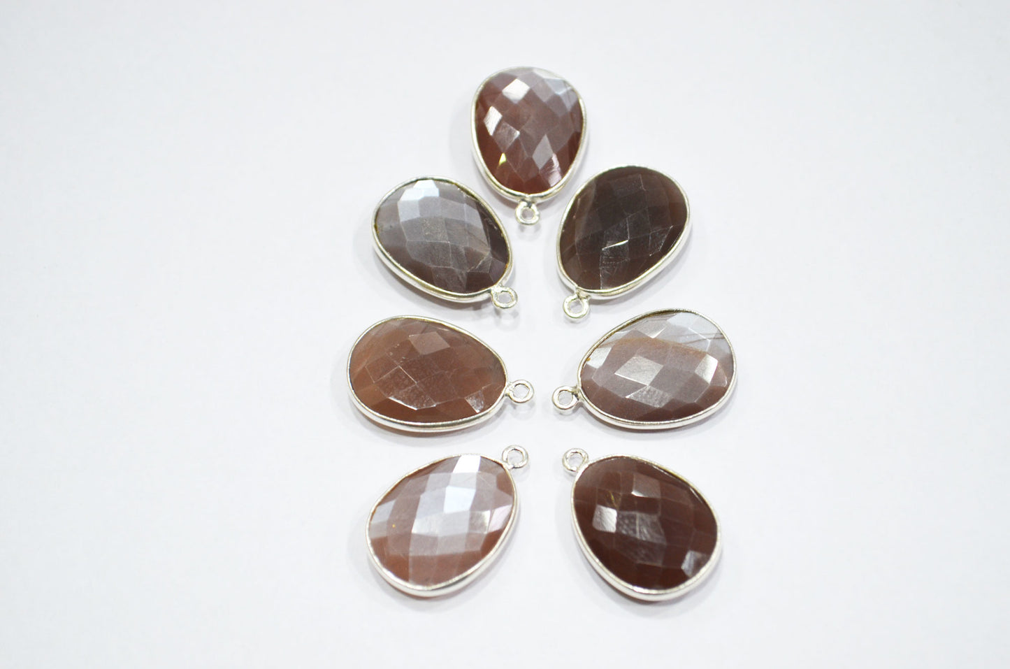 Natural Chocolate Moonstone Sterling Silver Egg Shape Connector , Sold By Piece , 15x20 mm , RB-6057