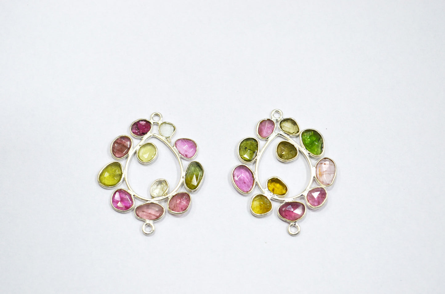 Watermelon Tourmaline Sterling Silver Pear Shape Connector , Sold By Piece , 3 - 3.50 cm , RB-6059