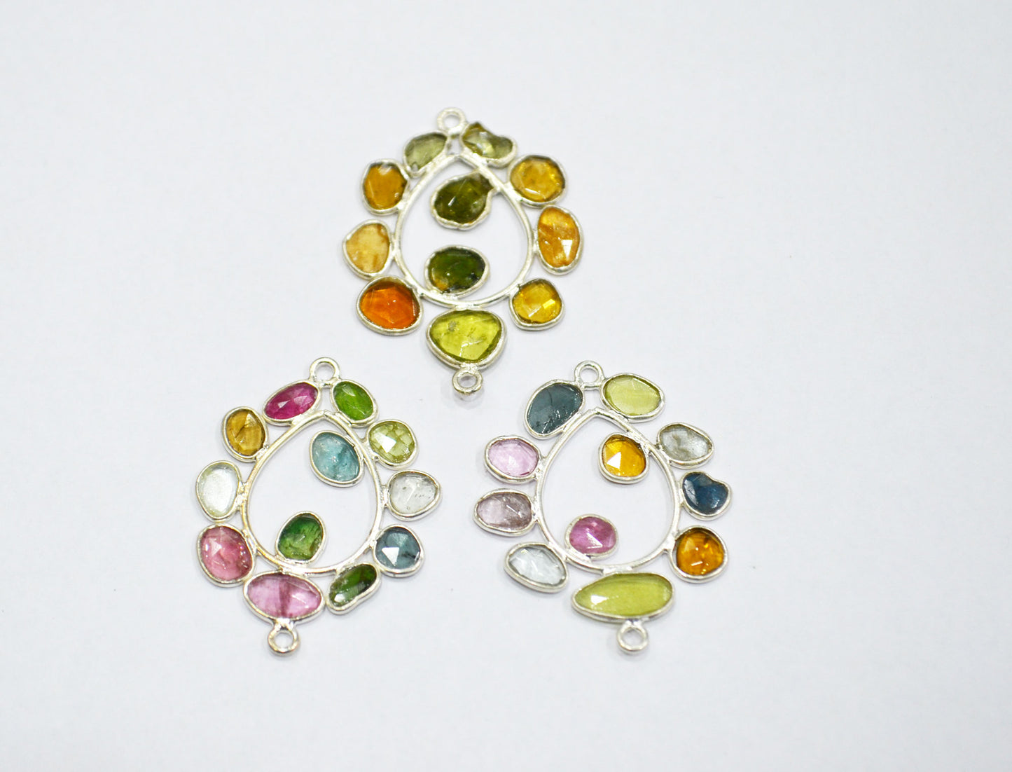 Watermelon Tourmaline Sterling Silver Pear Shape Connector , Sold By Piece , 3 - 3.50 cm , RB-6059