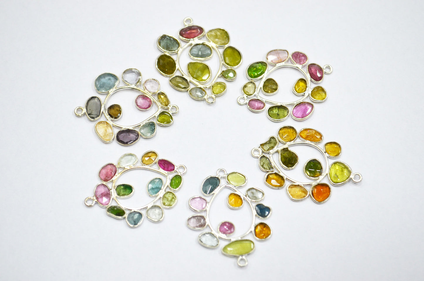 Watermelon Tourmaline Sterling Silver Pear Shape Connector , Sold By Piece , 3 - 3.50 cm , RB-6059