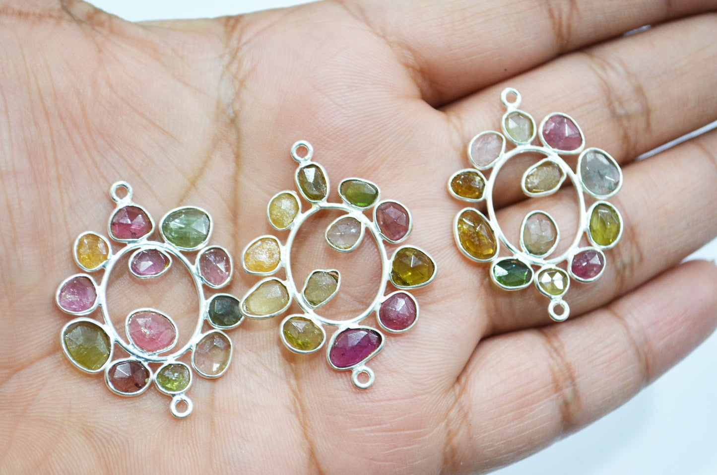 Watermelon Tourmaline Sterling Silver Oval Shape Connector , Sold By Piece , 3 - 3.50 cm , RB-6060