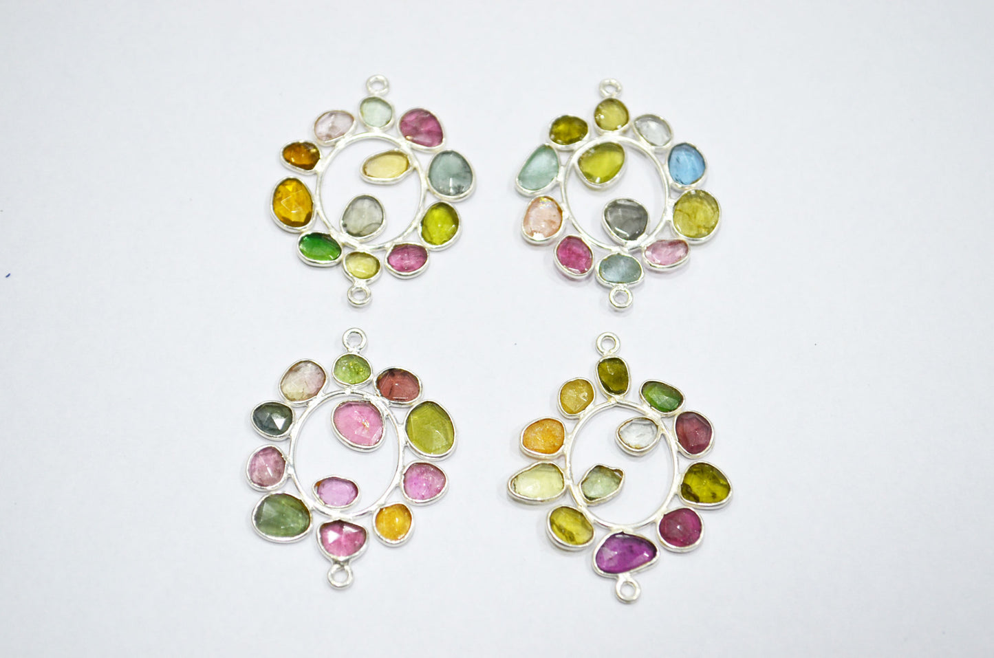 Watermelon Tourmaline Sterling Silver Oval Shape Connector , Sold By Piece , 3 - 3.50 cm , RB-6060