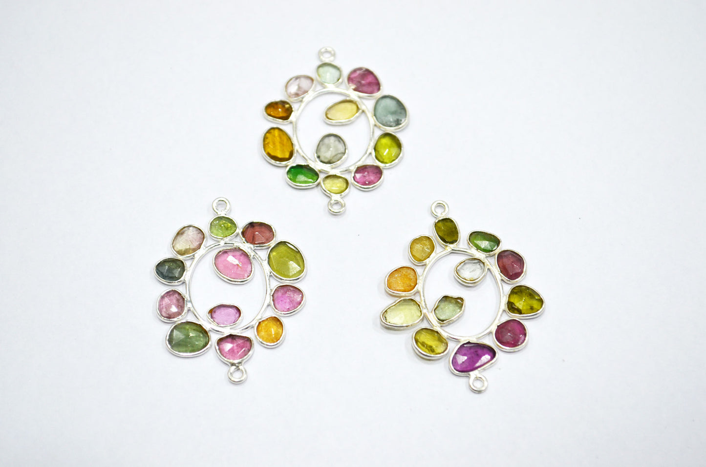 Watermelon Tourmaline Sterling Silver Oval Shape Connector , Sold By Piece , 3 - 3.50 cm , RB-6060