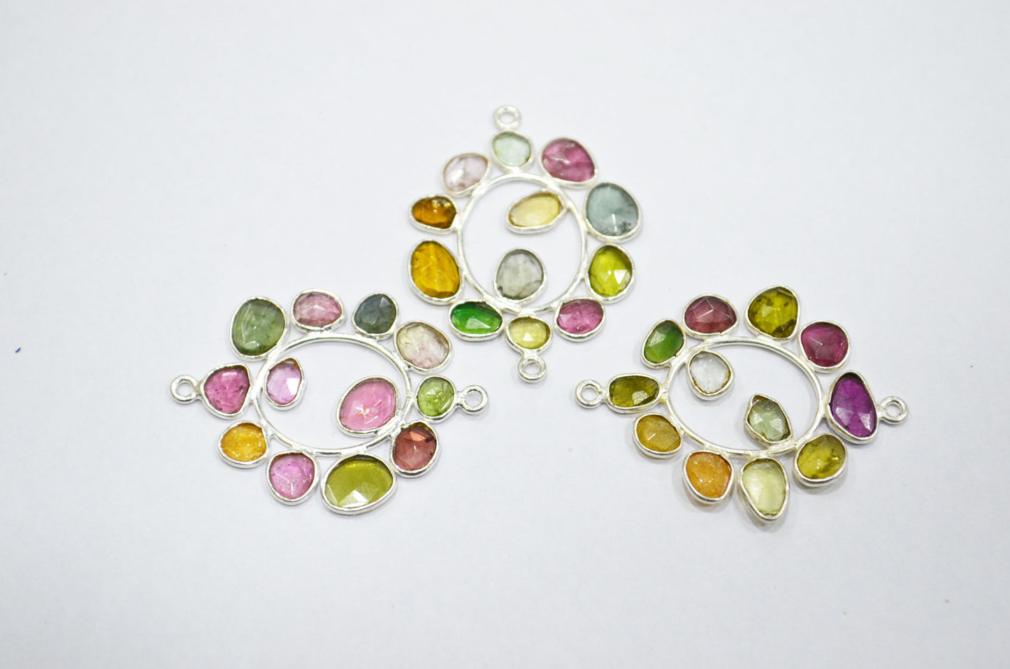 Watermelon Tourmaline Sterling Silver Oval Shape Connector , Sold By Piece , 3 - 3.50 cm , RB-6060