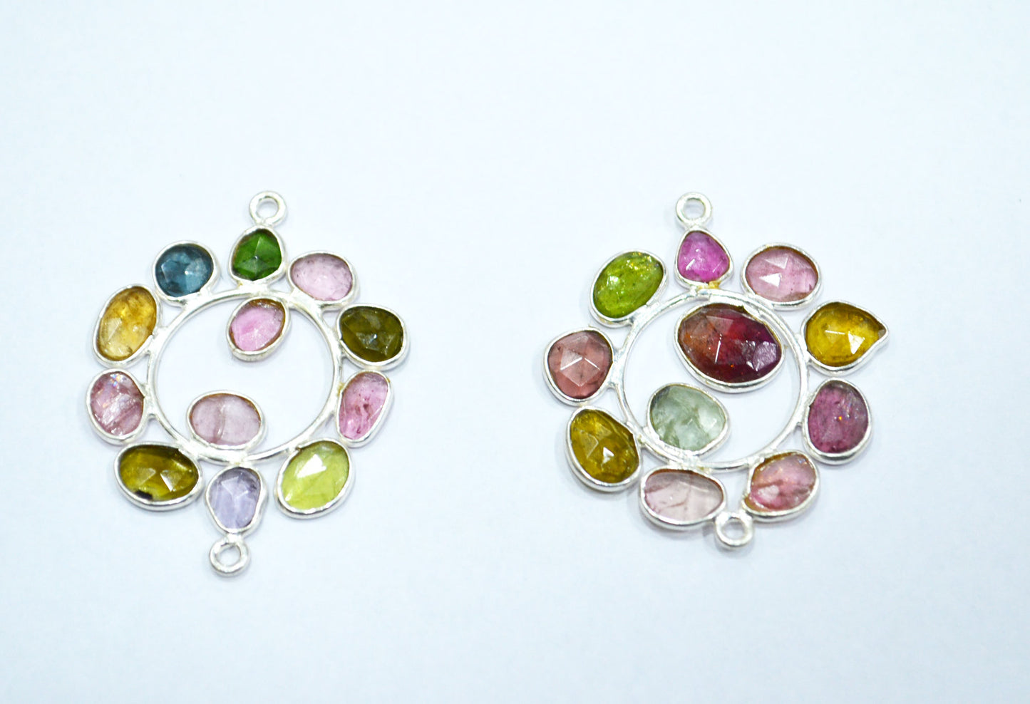 Watermelon Tourmaline Sterling Silver Coin Shape Connector , Sold By Piece , 3 - 3.50 cm , RB-6061