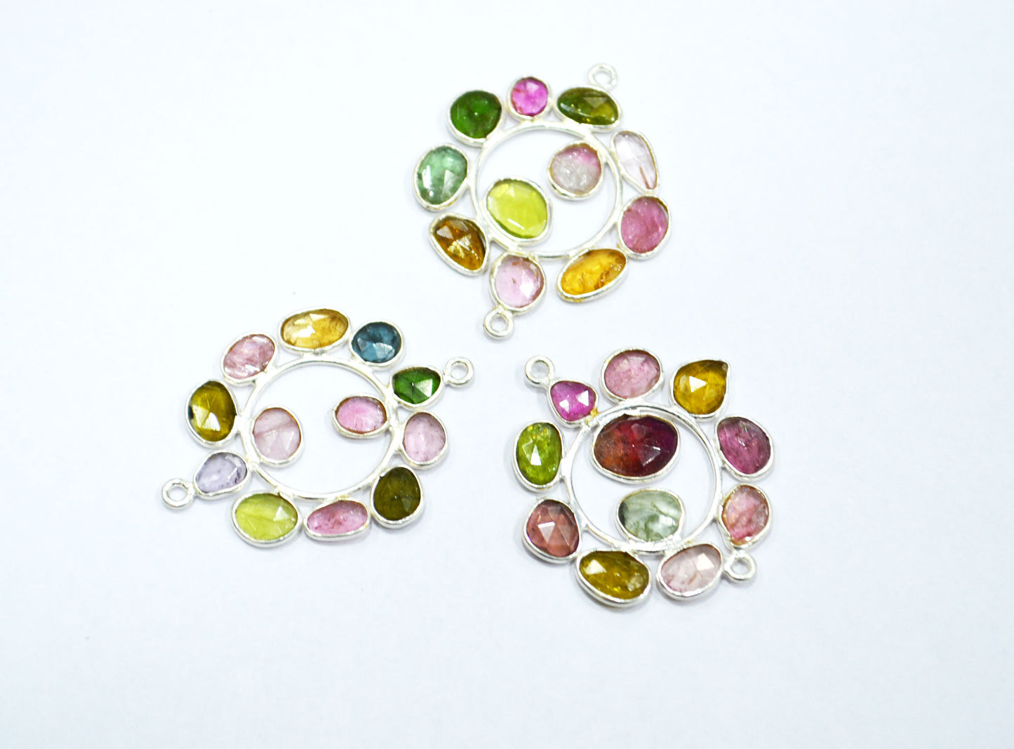 Watermelon Tourmaline Sterling Silver Coin Shape Connector , Sold By Piece , 3 - 3.50 cm , RB-6061