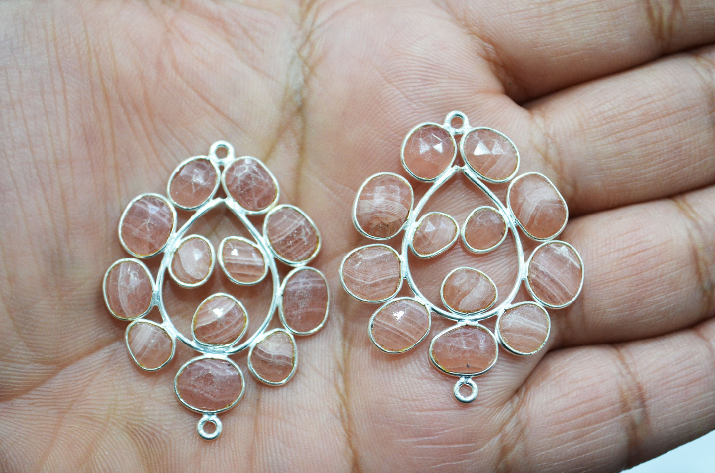 Natural Rhodocrosite 925 Sterling Silver Pear Shape Connector , Sold By Piece , 3 - 3.50 cm , RB-6066