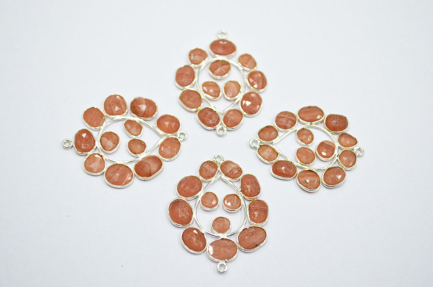 Natural Rhodocrosite 925 Sterling Silver Pear Shape Connector , Sold By Piece , 3 - 3.50 cm , RB-6066