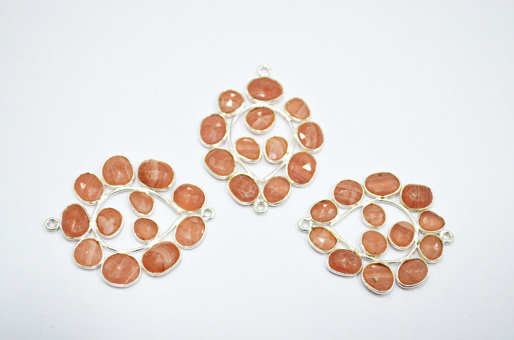 Natural Rhodocrosite 925 Sterling Silver Pear Shape Connector , Sold By Piece , 3 - 3.50 cm , RB-6066