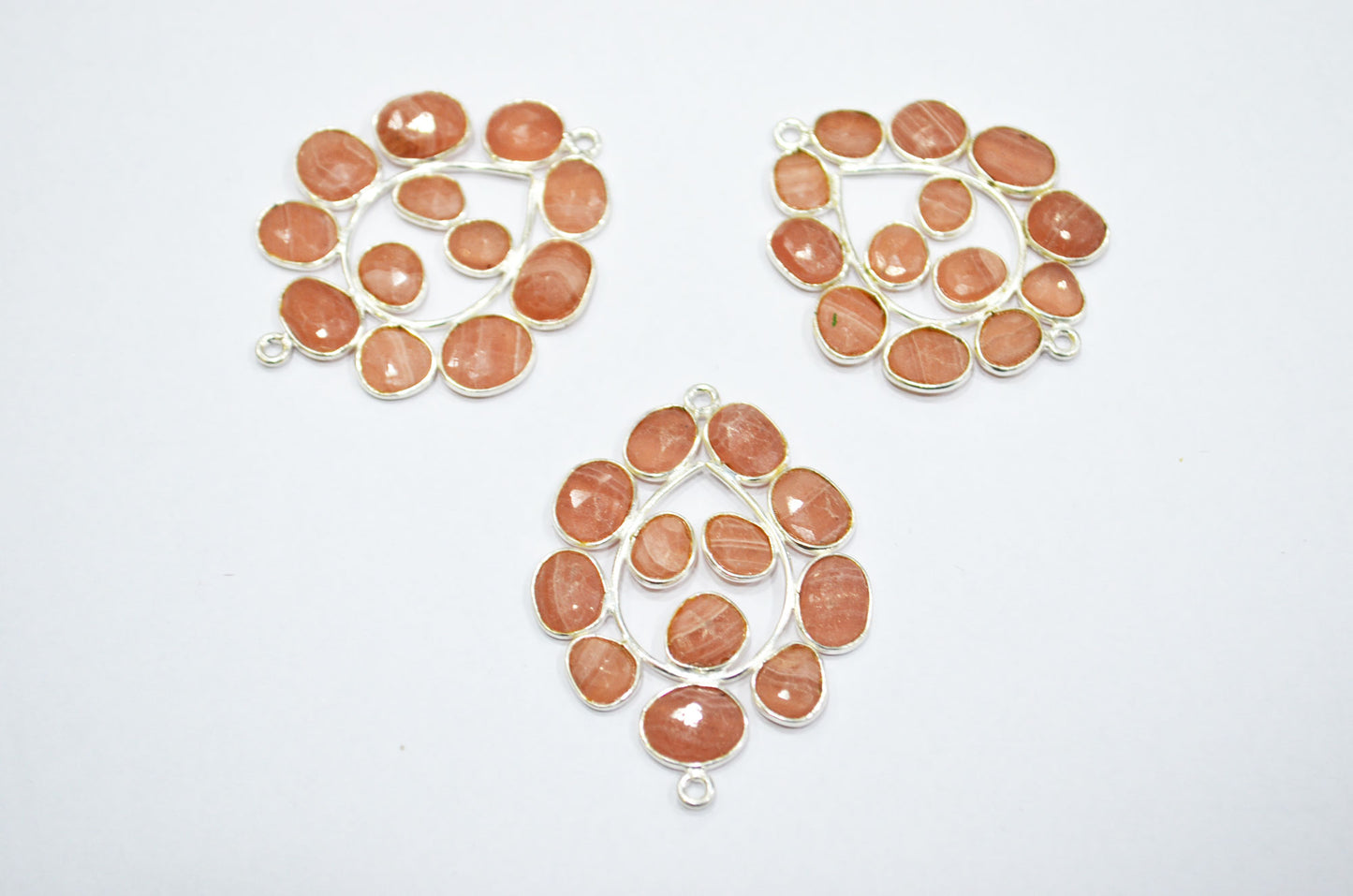 Natural Rhodocrosite 925 Sterling Silver Pear Shape Connector , Sold By Piece , 3 - 3.50 cm , RB-6066