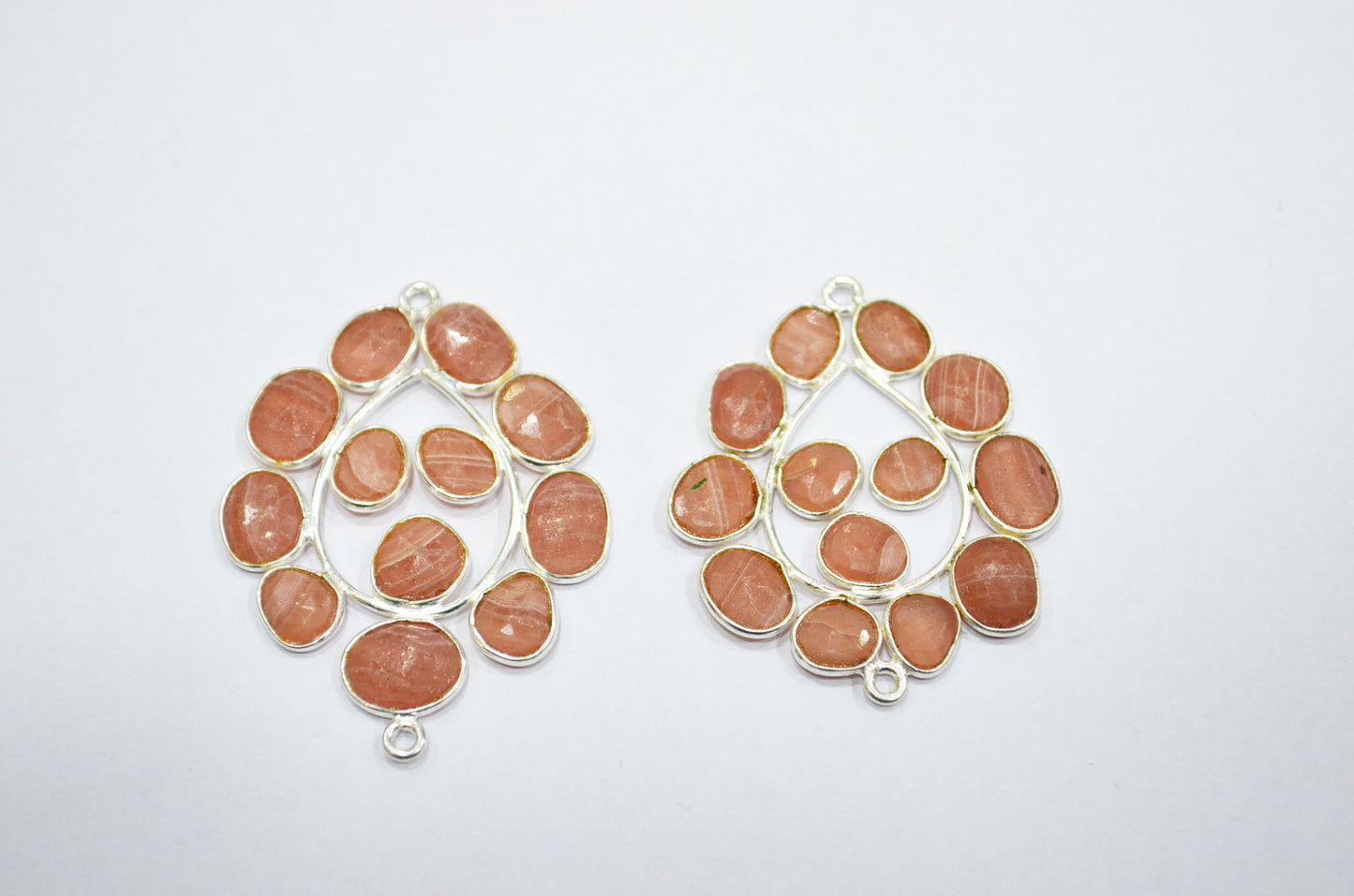 Natural Rhodocrosite 925 Sterling Silver Pear Shape Connector , Sold By Piece , 3 - 3.50 cm , RB-6066