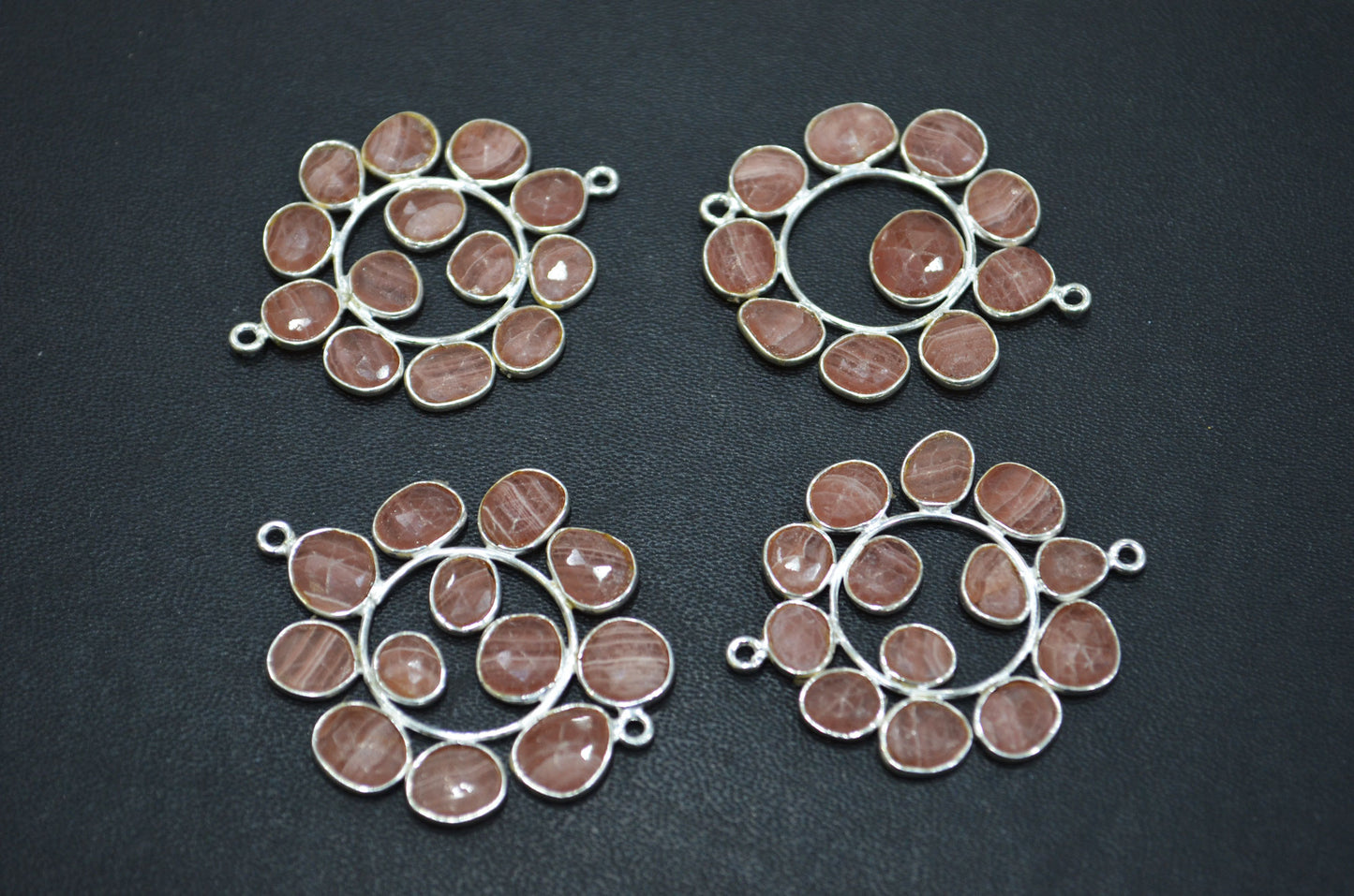 Natural Rhodocrosite 925 Sterling Silver Coin Shape Connector , Sold By Piece , 3 - 3.50 cm , RB-6067