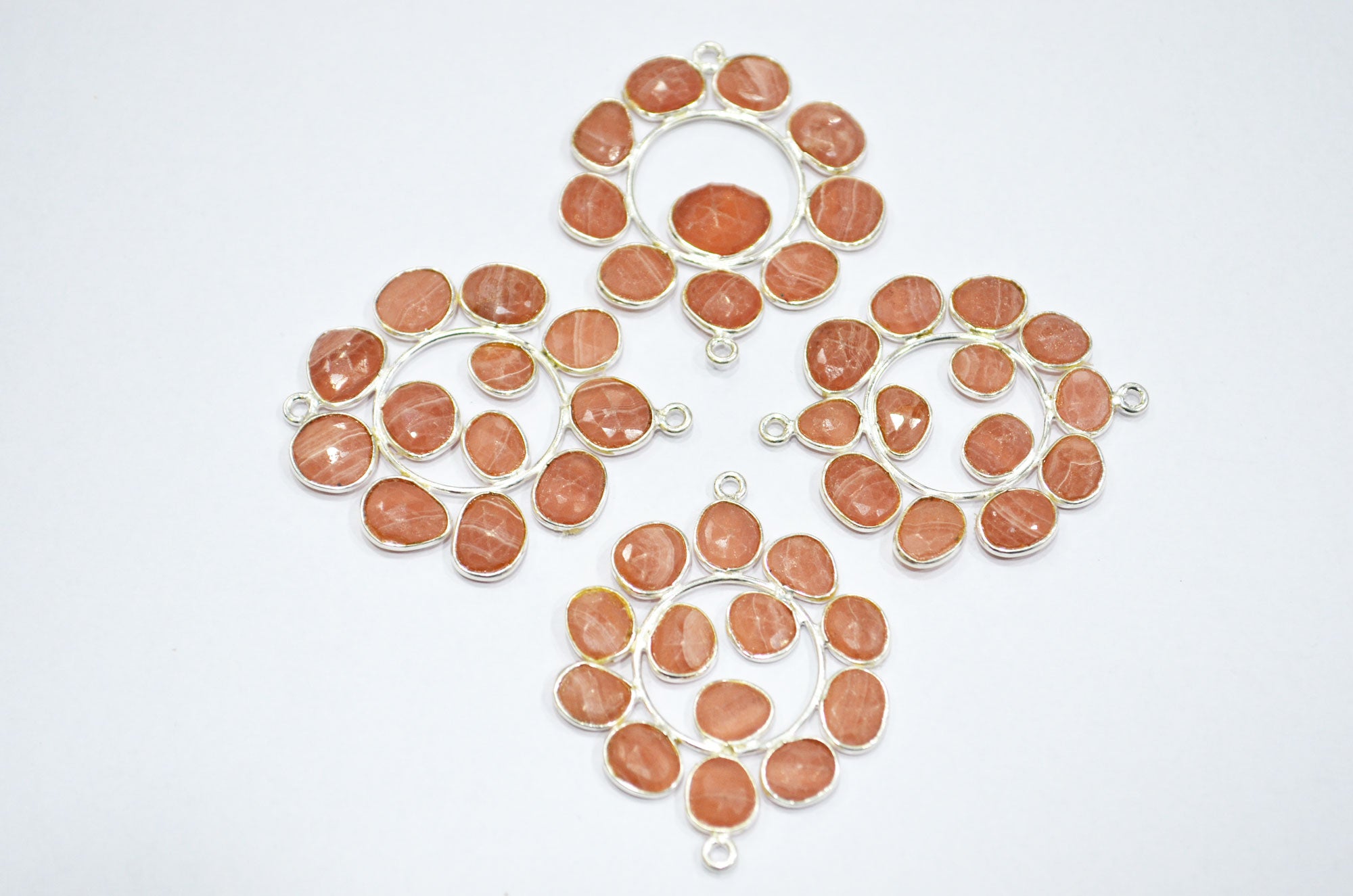 Natural Rhodocrosite 925 Sterling Silver Coin Shape Connector , Sold By Piece , 3 - 3.50 cm , RB-6067