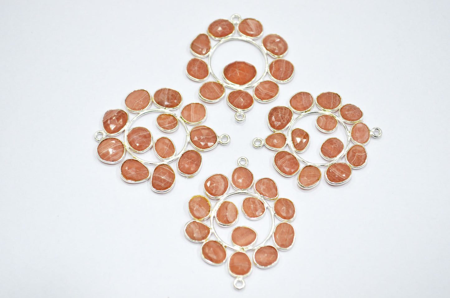 Natural Rhodocrosite 925 Sterling Silver Coin Shape Connector , Sold By Piece , 3 - 3.50 cm , RB-6067