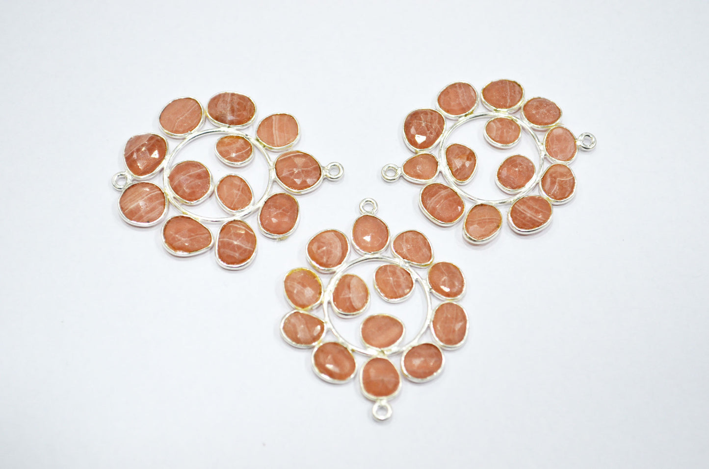 Natural Rhodocrosite 925 Sterling Silver Coin Shape Connector , Sold By Piece , 3 - 3.50 cm , RB-6067