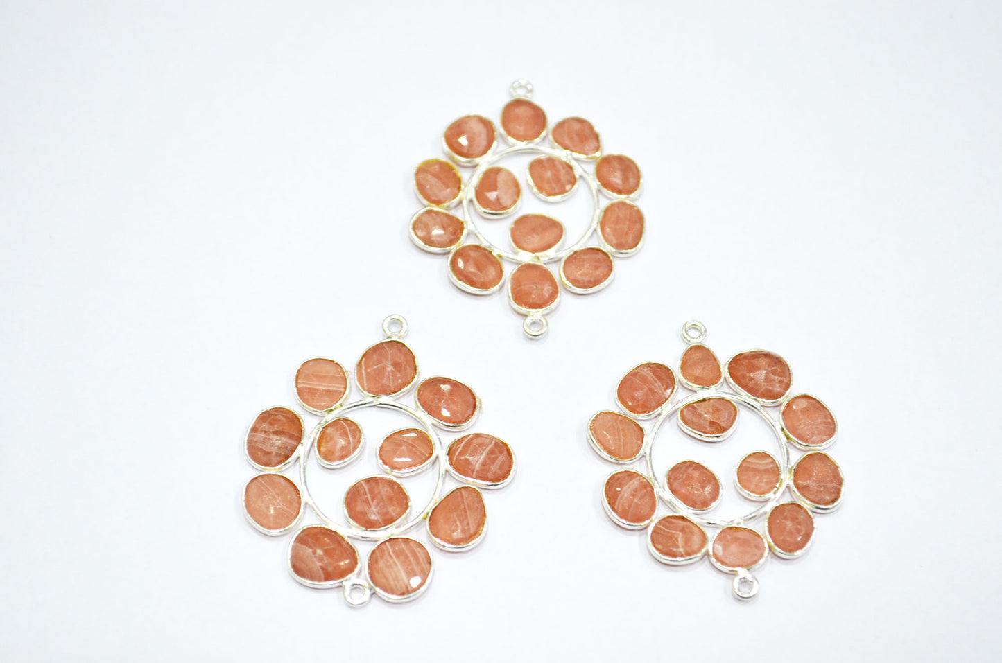 Natural Rhodocrosite 925 Sterling Silver Coin Shape Connector , Sold By Piece , 3 - 3.50 cm , RB-6067