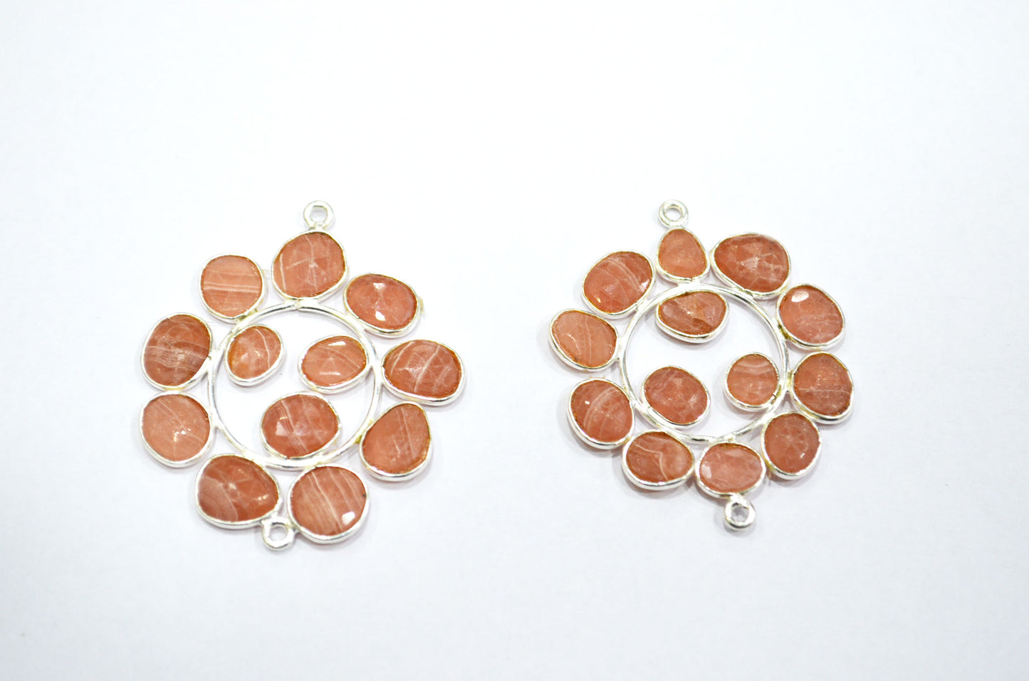 Natural Rhodocrosite 925 Sterling Silver Coin Shape Connector , Sold By Piece , 3 - 3.50 cm , RB-6067