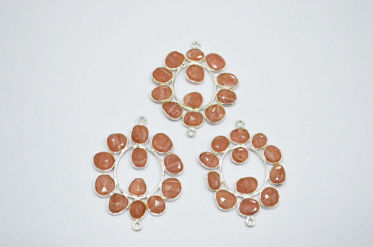 Natural Rhodocrosite 925 Sterling Silver Oval Shape Connector , Sold By Piece , 3 - 3.50 cm , RB-6068
