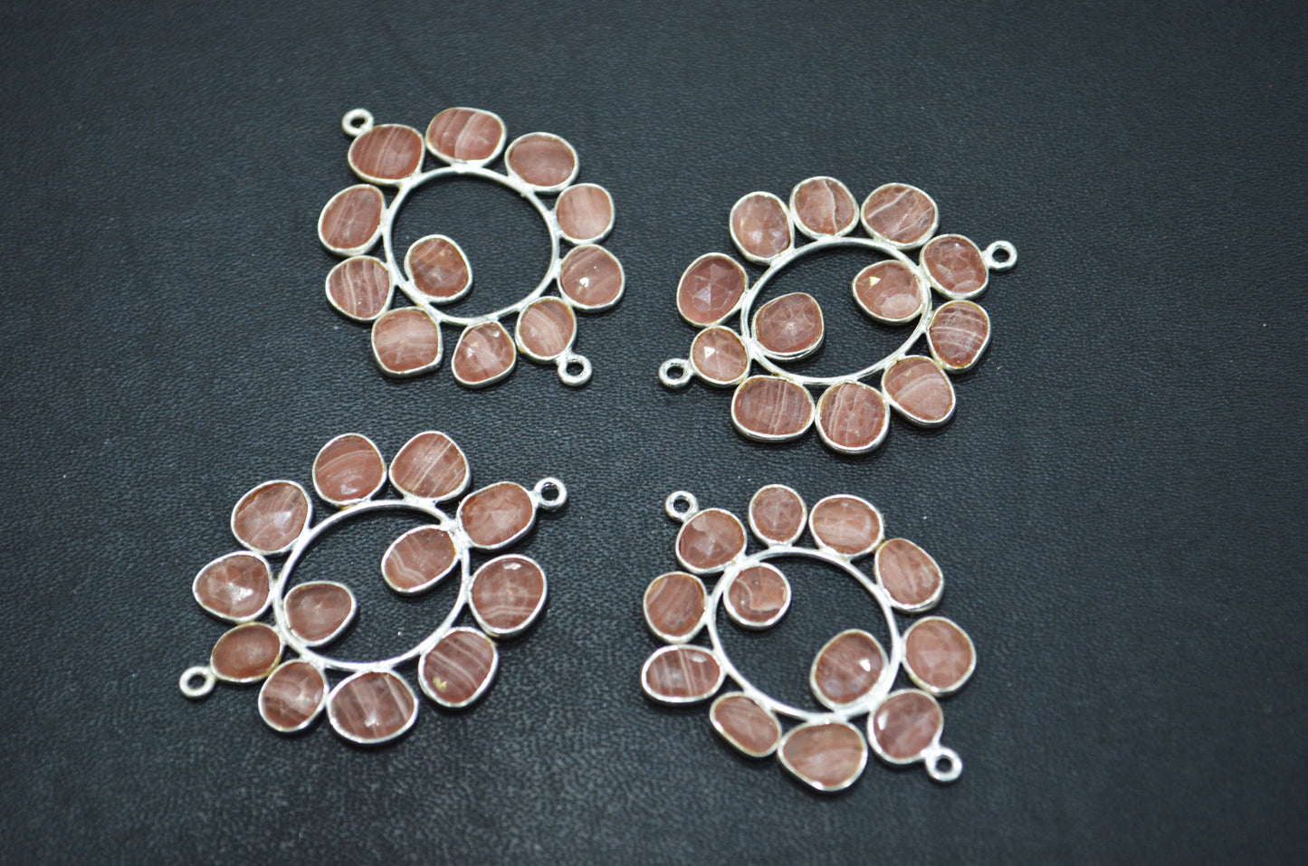 Natural Rhodocrosite 925 Sterling Silver Oval Shape Connector , Sold By Piece , 3 - 3.50 cm , RB-6068