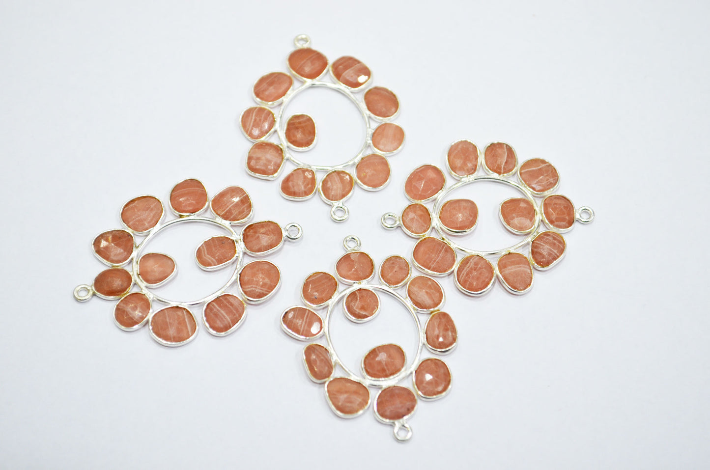 Natural Rhodocrosite 925 Sterling Silver Oval Shape Connector , Sold By Piece , 3 - 3.50 cm , RB-6068