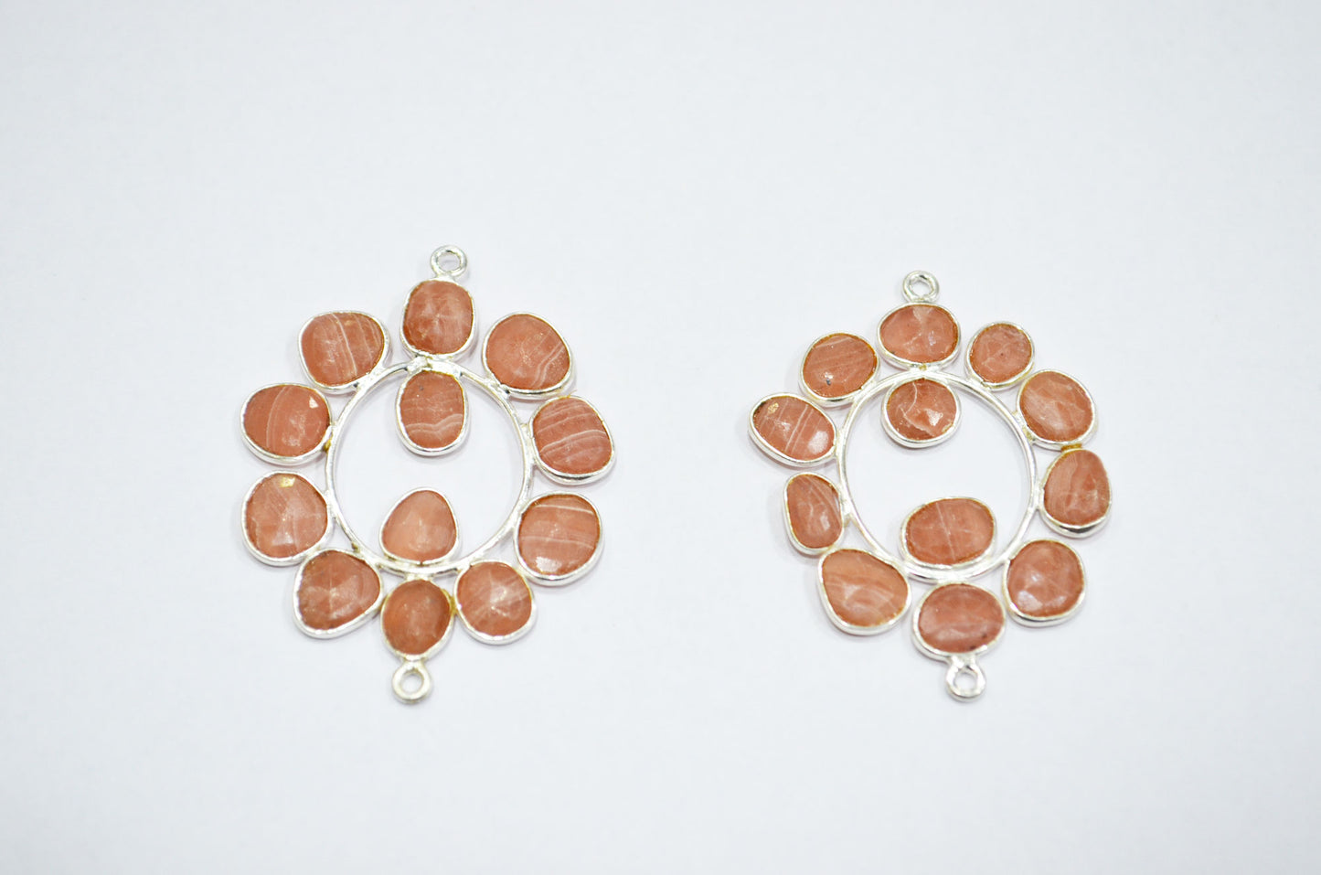 Natural Rhodocrosite 925 Sterling Silver Oval Shape Connector , Sold By Piece , 3 - 3.50 cm , RB-6068