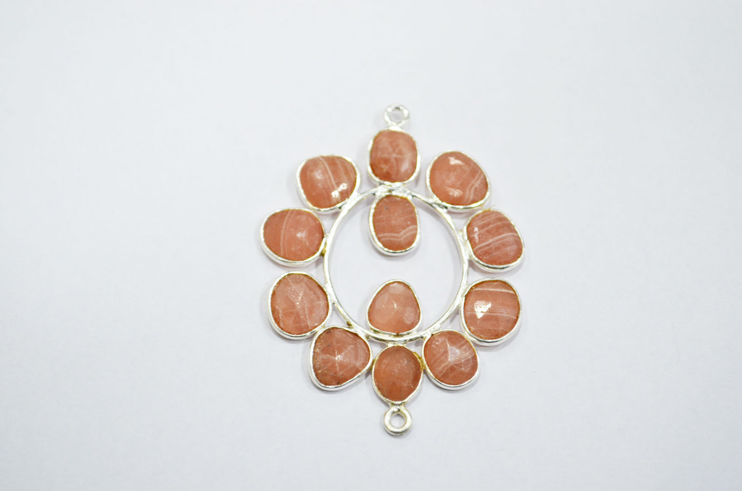 Natural Rhodocrosite 925 Sterling Silver Oval Shape Connector , Sold By Piece , 3 - 3.50 cm , RB-6068