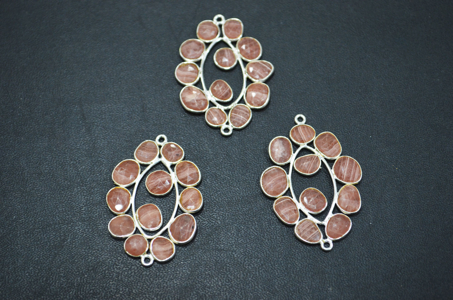 Natural Rhodocrosite 925 Sterling Silver Marquise Shape Connector , Sold By Piece , 3 - 3.50 cm , RB-6069