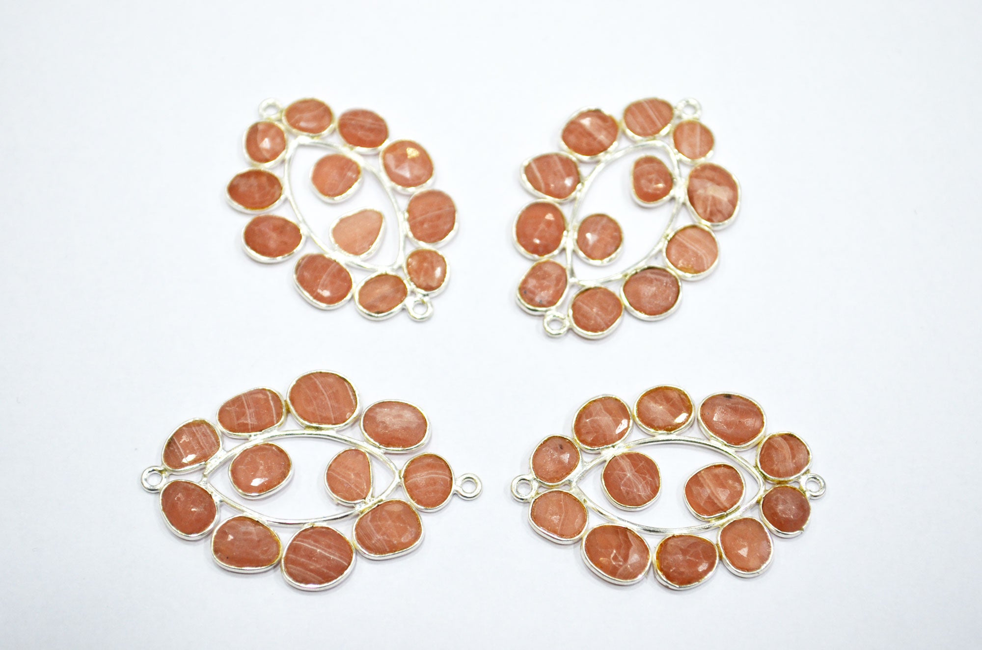 Natural Rhodocrosite 925 Sterling Silver Marquise Shape Connector , Sold By Piece , 3 - 3.50 cm , RB-6069