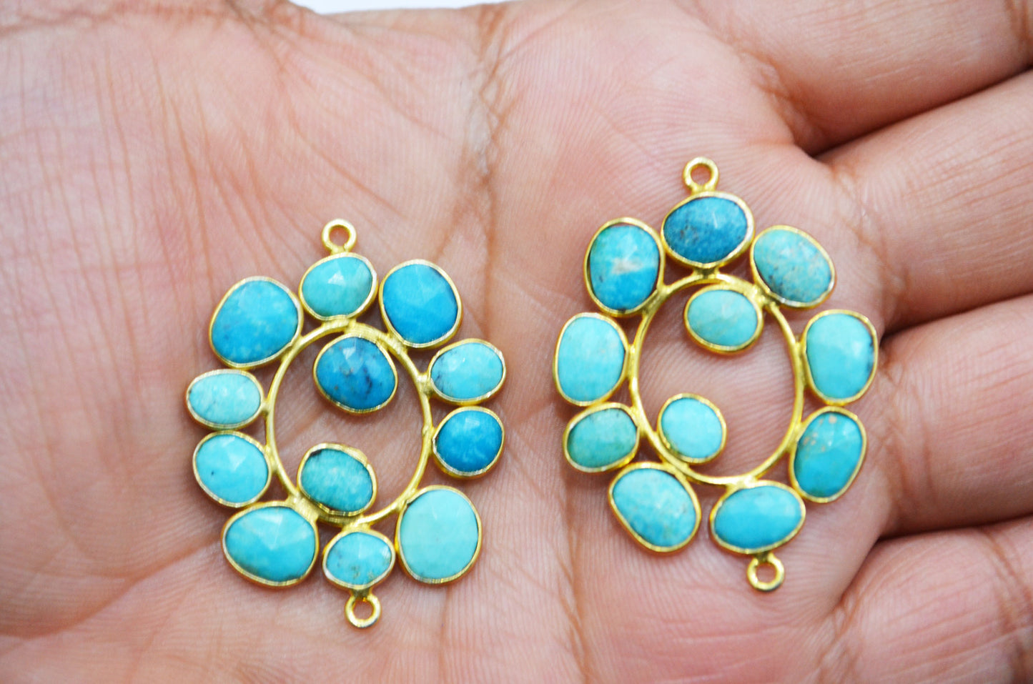 Arizona Turquoise Sterling Silver Oval Shape Connector , Sold By Piece , 3 - 3.50 cm , RB-6071