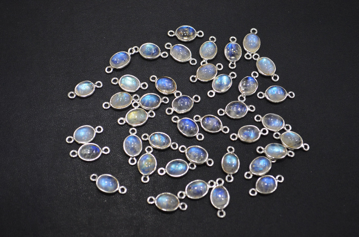 Rainbow Moonstone Smooth Oval Shape Double Bail Connector , Sold By Piece , 8x16 mm , RB-6075