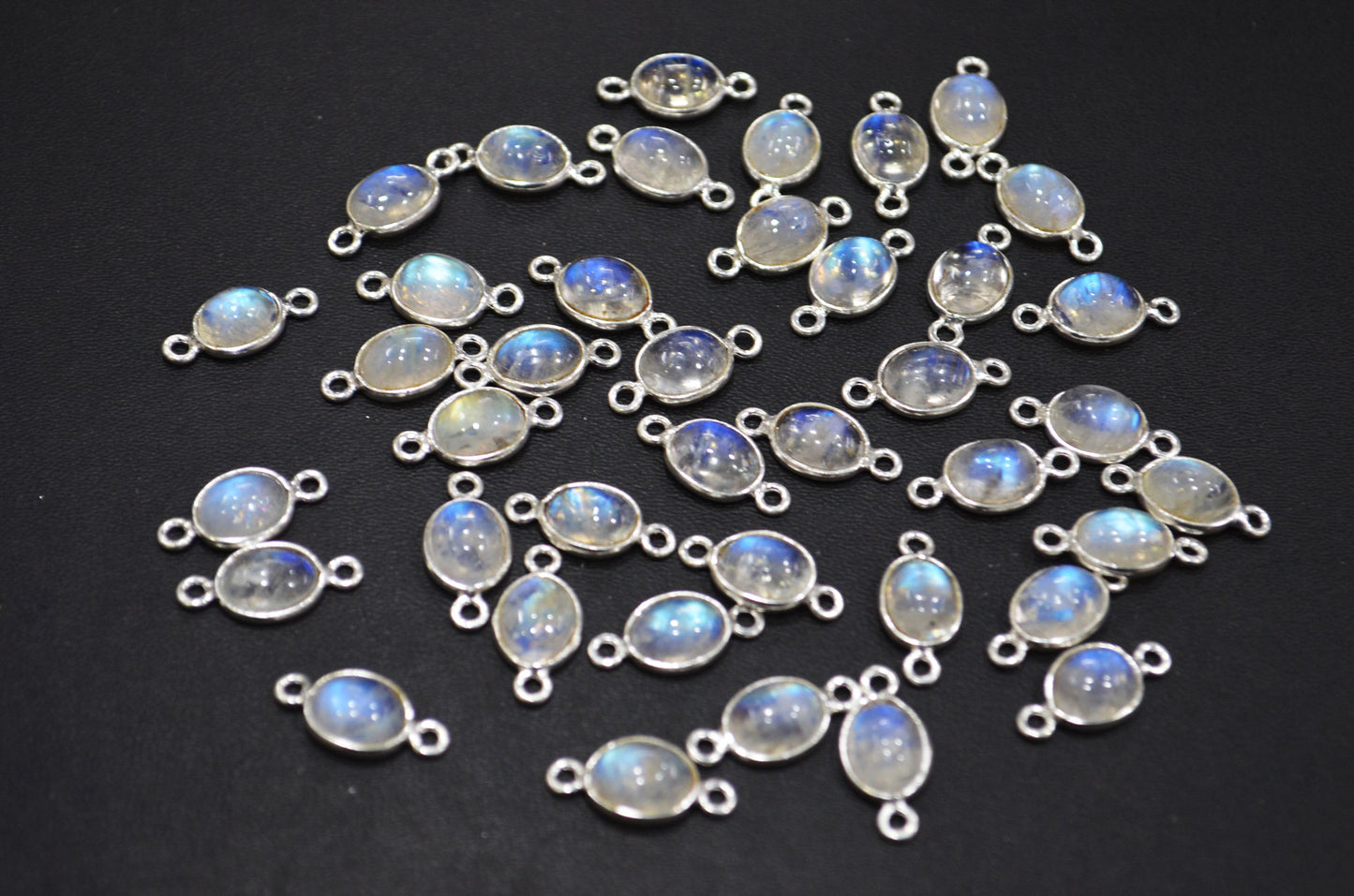 Rainbow Moonstone Smooth Oval Shape Double Bail Connector , Sold By Piece , 8x16 mm , RB-6075