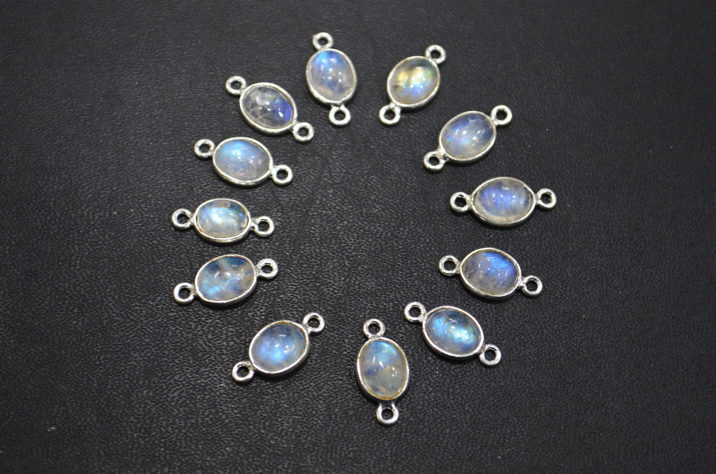 Rainbow Moonstone Smooth Oval Shape Double Bail Connector , Sold By Piece , 8x16 mm , RB-6075