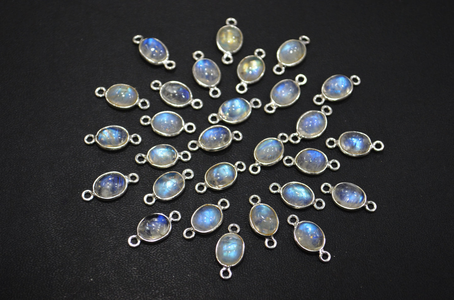 Rainbow Moonstone Smooth Oval Shape Double Bail Connector , Sold By Piece , 8x16 mm , RB-6075