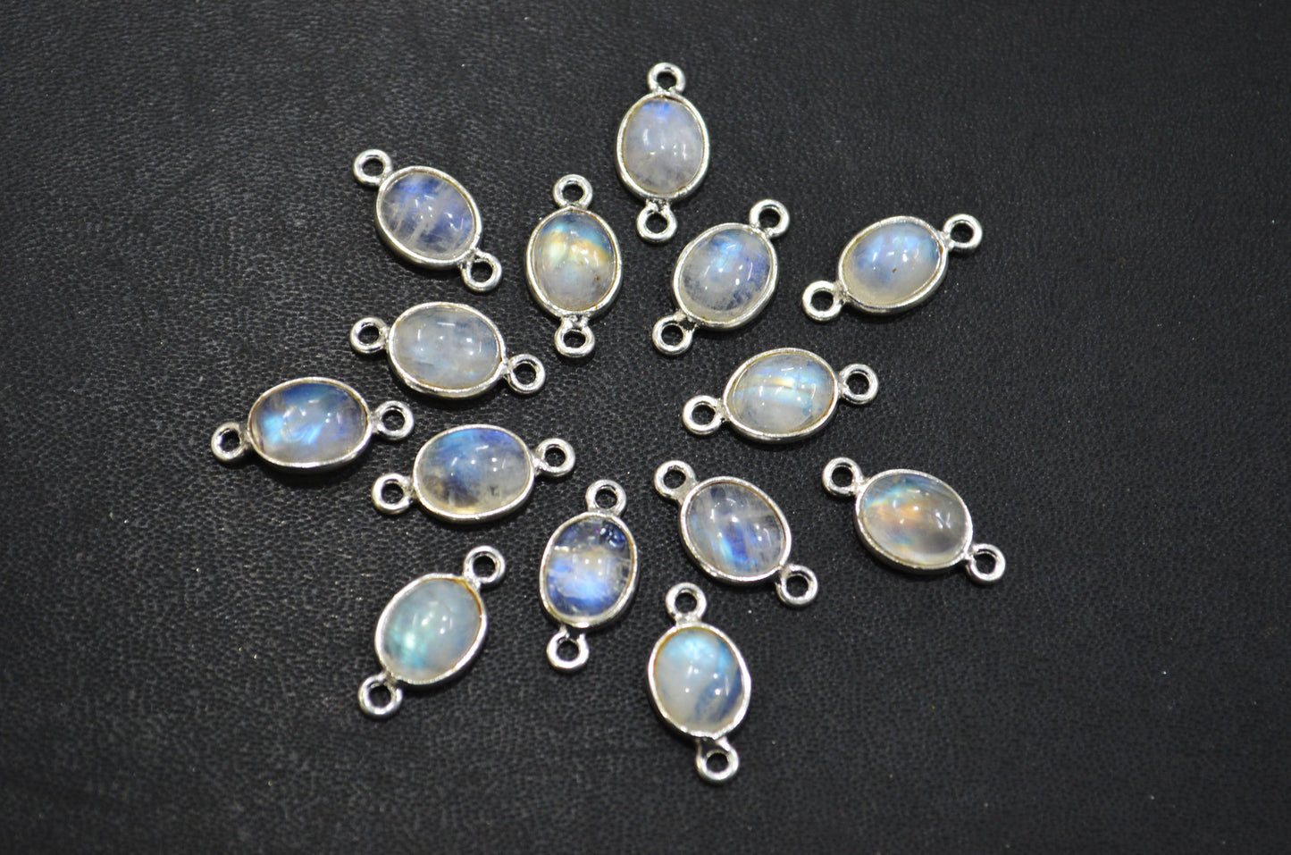 Rainbow Moonstone Smooth Oval Shape Double Bail Connector , Sold By Piece , 8x16 mm , RB-6076